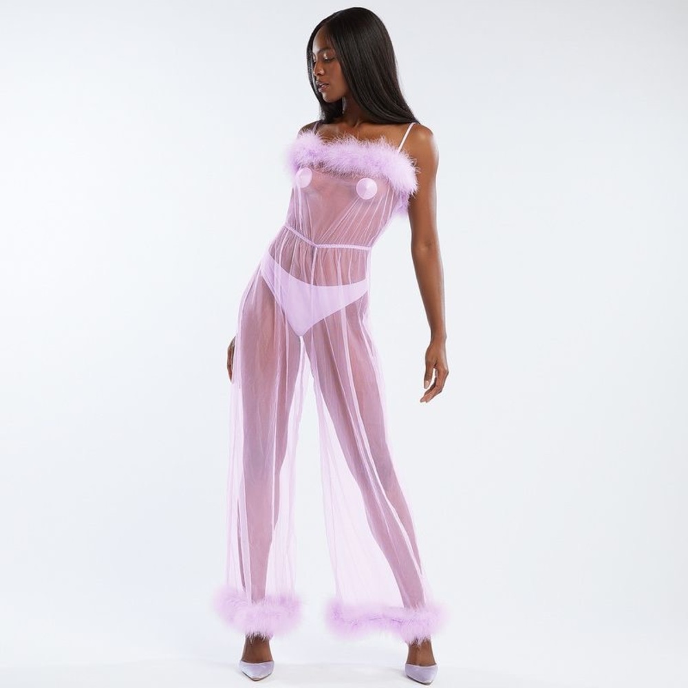 Savage X Fenty Purple Fairy Dust Marabou Jumpsuit